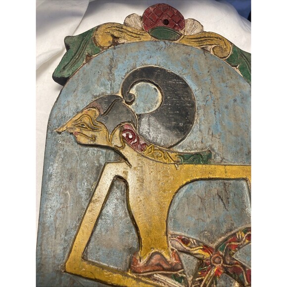 Vintage 1930-40 Wayang Puppet on Blawong Wood Board Indonesian Hand Painted Art - Picture 2 of 8
